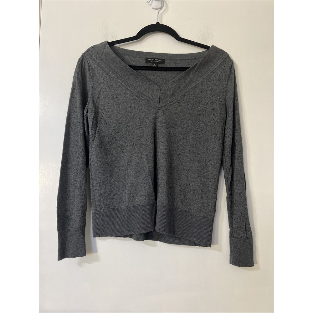 Banana Republic Silk Cashmere V-Neck Sweater Top Gray Size Small